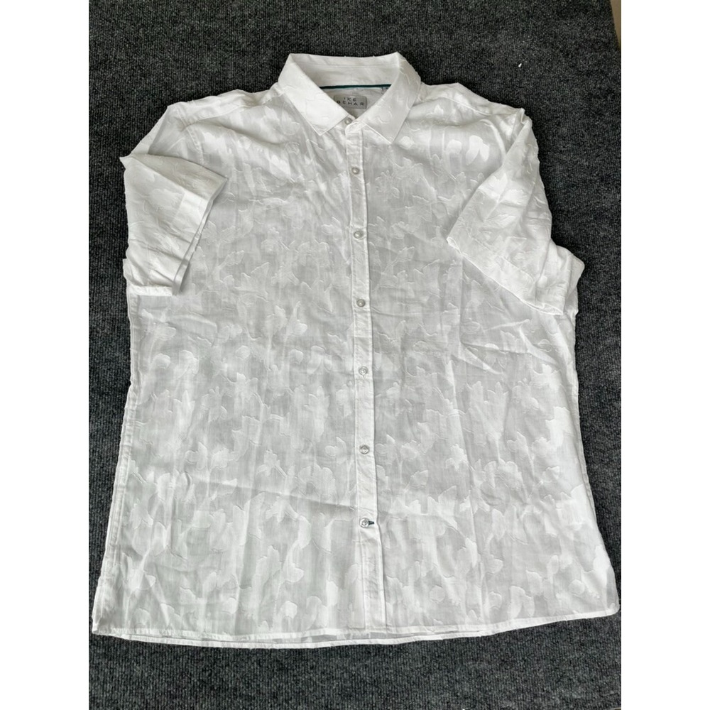 Ike Behar White Floral Button‎ up Cotton Long Sleeve Shirt Size XL